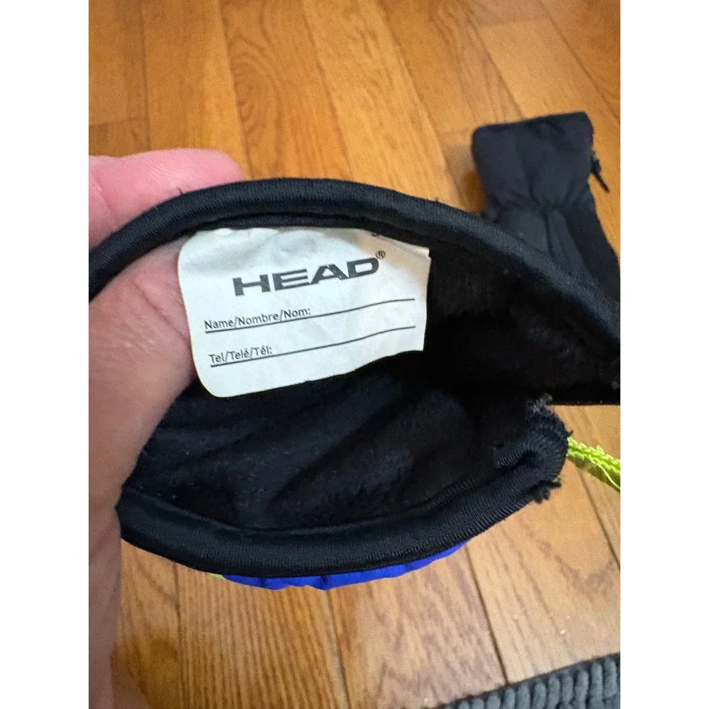 Head Kids Ski Mittens Blue Black Neon Yellow Faux Fur Lined Size Small S/P/P